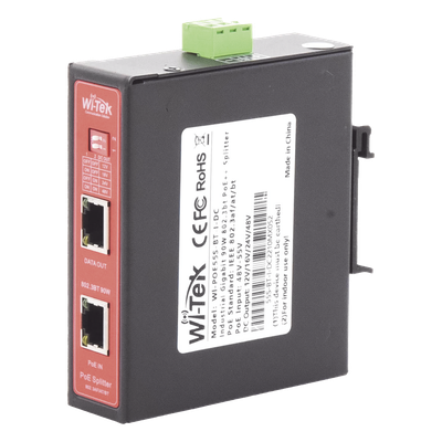 Splitter PoE IN hasta 90 W / Salida DC 12v/16V/24v o 48V / Carcasa metálica / Industrial soporte para riel DIN / Aplicaciones CCTV