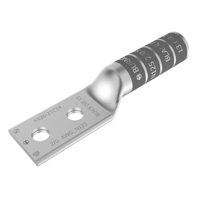 Zapata Terminal de Cobre Electrolítico/ Cañon Largo con 2 Perforaciones para Tornillos de 1/2" / Cable Calibre 2/0 / Espaciamiento entre orificios de 1 3/4".