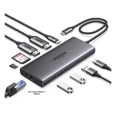 Docking Station USB-C Hub 10 en 1 UGREEN Revodok Pro 210 / Dual HDMI 4K 60Hz y 8K 30Hz / 3 Puertos USB-A + USB-C 3.0 / Carga PD 100W / Ethernet Gigabit 1000M / Lector Tarjetas SD y TF / Compatible Windows y macOS - Imagen 3