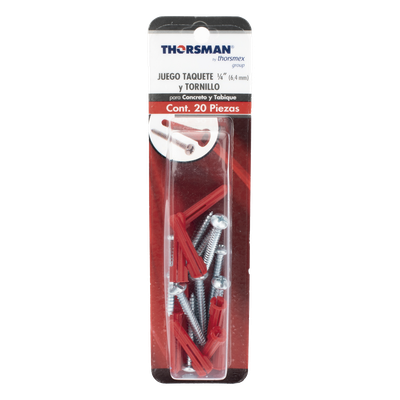 Paquete Con 10 Taquetes Rojos de 1/4" y 10 tornillos 10 x 1 1/2" (4.82 x 38 mm) (1103-05002) - Imagen 7