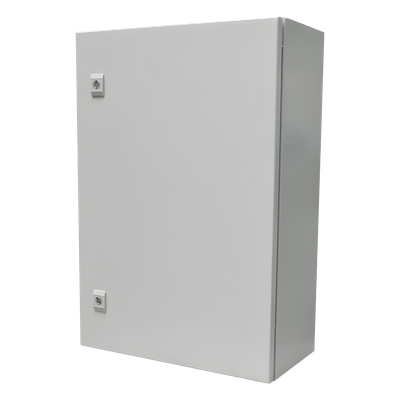 Gabinete de Acero IP66 Uso en Intemperie (500 x 700 x 250 mm) con Placa Trasera Interior Metálica y Compuerta Inferior Atornillable (Incluye Chapa y Llave T).