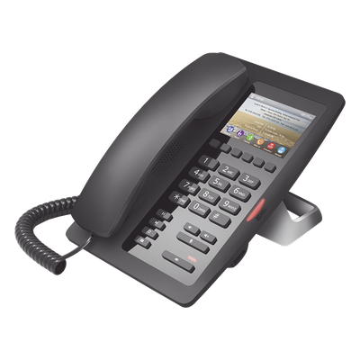 Teléfono IP Hotelero / Pantalla LCD Color 3.5" / 2 Líneas SIP / 6 Teclas Programables Hotline / Puerto USB Carga / PoE 802.3af / Personalizable con Logo Hotel - Imagen 4