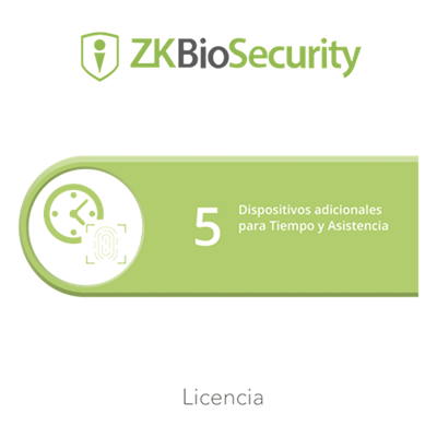 Licencia para ZKBiosecurity permite gestionar hasta 5 dispositivos para tiempo y asistencia