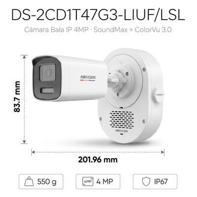 Bala IP 4 Megapixel / ColorVu 3.0 + SoundMax / Lente 4 mm / Dual Light 50 mts (164 ft) IR + Luz Blanca / Bocina + Micrófono Integrados / AcuSense Lite / Exterior IP67 / WDR 120 dB / PoE / Micro SD - Imagen 5