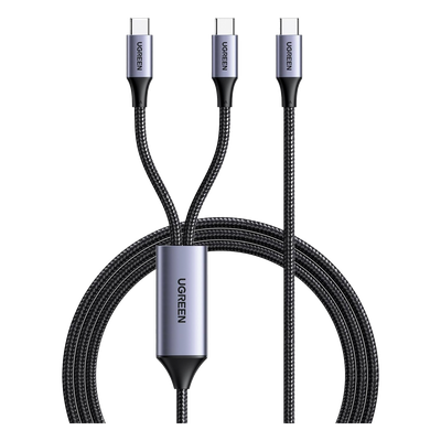 Cable USB-C a Y (USB-C & USB-C) | 1.5 Metros | Carga Rápida de hasta 100W | PD3.0 | QC4.0/3.0/2.0 | FPC | AFC | Protección Integrada| Caja de Aluminio | Nylon Trenzado | Amplia Compatibilidad | Color Negro.