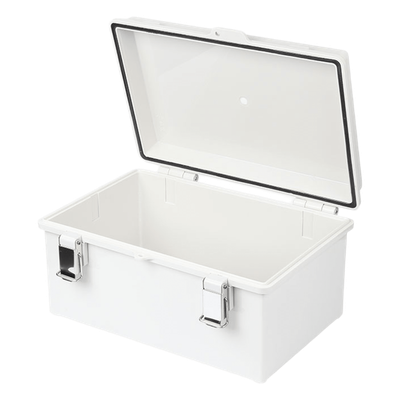 Gabinete de Plástico ABS, Uso en Intemperie IP66 (190 x 290 x 140 mm) cierre por broche Inoxidable y Permite Cerrado con Candado y Llave (Perno 5mm) No Incluido
