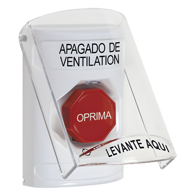 Botón de Apagado de Ventilación, Texto en Español, Tapa Protectora de Policarbonato Súper Resistente, Girar para restablecer