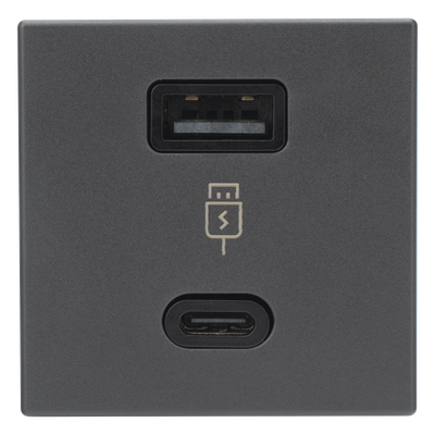 Módulo Doble USB Tipo A+C / Carga Rápida 30W / Color Grafito / Compatible con Torres y Cajas Simon / Modelo: (K126F/14)