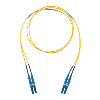 Jumper de Fibra Optica Monomodo 9/125 OS2, LC-LC Duplex, LSZH (Cero Halógenos), Color Amarillo, 1 Metro (3.28 Pies)