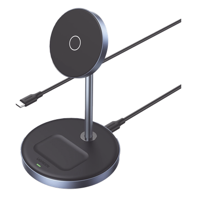 Soporte de Carga Inalámbrica | 3 en 1 | Compatible con MagSafe | Perfecto para iPhone y  AirPods | Carga Rápida Adaptativa /Simultanea | Múltiples Protecciones | Luz Indicadora LED | Aleación de Aluminio | Incluye Cable