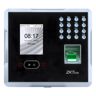 Terminal Multi-Biométrica de Asistencia y Control de Acceso / Reconocimiento Facial, Huella y Tarjeta / 2,000 Usuarios / 1,500 Rostros / 2,000 Huellas / 100,000 Eventos / TCP/IP Wi-Fi USB / ADMS / Pantalla 2.8" TFT