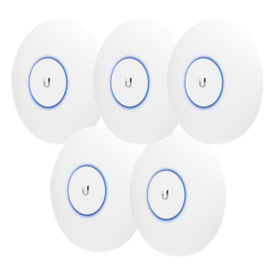  Paquete de 5 Access Point UniFi doble banda 802.11ac MIMO 3X3 para interior, PoE af/at, soporta 250 clientes, Hasta 1.3 Gbps