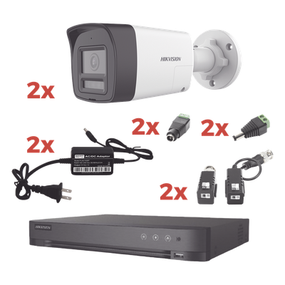 Kit Audio Bidireccional TurboHD 1080p / DVR 4 Canales / 2 Cámaras Bala (Exterior) con Bocina y Microfóno Integrado / 2 Fuentes de Poder / Accesorios