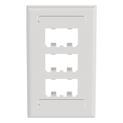 Placa de Pared Vertical / 6 Puertos Mini-Com / Diseño Plano / 2.75 x 4.5 in / ABS / Blanco