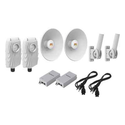 Kit de 2 radios B5X con kit de antenas de (25 dBi), rango de frecuencia extendida (4.9 a 6.4 GHz),  incluye inyector POE, cable de alimentación y 2 FLEXIMOUNT-XL para alineación, distancia de hasta 10 km