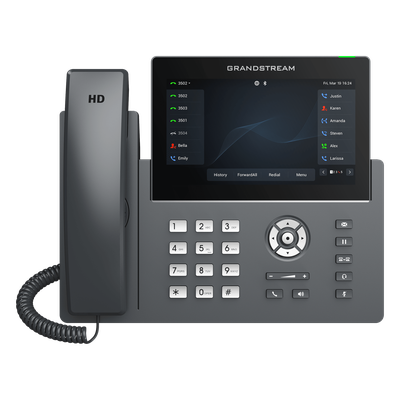 Teléfono IP Wi-Fi, Grado Operador, 12 líneas SIP con 6 cuentas, pantalla táctil  7", puertos Gigabit, Bluetooth, PoE, codec Opus, IPV4/IPV6 con gestión en la nube GDMS
