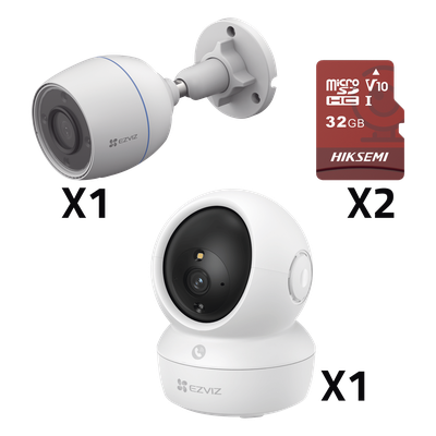 Kit de cámaras WiFi / Incluye 1 pieza CS/H6C/5MP  Para Uso en Interior / 1 pieza CS-H3C Para Uso en Exterior / 1 PZA Micro SD HS-TF-E1/32G / Detección de Movimiento / Notificaciones Instantáneas 