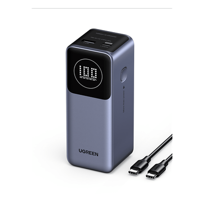 Power Bank de 12000mAh | 2 Salidas 100W Max. | USB-A + 1 USB-C | PD 3.0 | QC3.0 | FCP | SCP | Pantalla Inteligente | Carcasa Ignifuga | Color Gris | Incluye Cable USB de 50cm | Carga tu Laptop de Manera Segura.