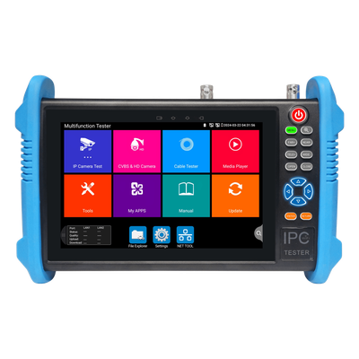 Tester de Video Profesional | Pantalla 7"|  Prueba IP/HD/Analógicas | TVI/CVI/AHD/CVBS | IP ONVIF | 4K/8K | H.264/H.265 | HDMI | PTZ | Scanner IP | TDR | Salidas 12V/24V/PoE | Activación Simultanea.