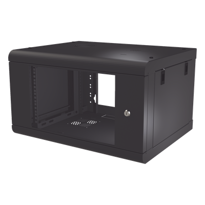 Gabinete de Pared de 6U con Puerta de Cristal Templado, 479.5 mm de Profundidad, Rack de 19'', Acero Reforzado Color Negro.