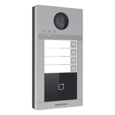 Videoportero IP 2 Megapixel / Llamada y Apertura Remota desde App Hik-Connect (Requiere monitor )/ PoE / Exterior IP65 + Antivandalico IK08 / 4 Departamento / Apertura con Tarjeta / Soporta 2 Puertas y hasta 6 Monitores