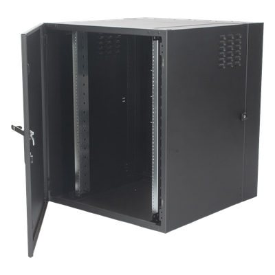 Gabinete de Montaje en Pared / 18U / 737 mm (29 in) Ancho / 762 mm (30 in) Profundidad / Paneles Laterales Ventilados / Puerta Sólida Frontal / Placa Trasera Abatible con Knockouts / Cerradura con Llave / Negro - Imagen 3