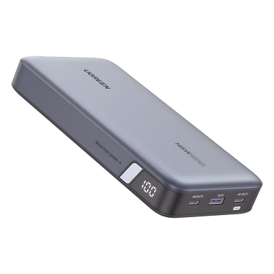 Power Bank de 25000mAh | 3 Salidas 145W Max. | USB-A + 2 USB-C | PD 3.0, QC3.0 | FCP | SCP | Pantalla Inteligente | Carcasa Ignifuga | Color Gris | Incluye Cable USB de 50cm | Carga tu Laptop de Manera Segura.