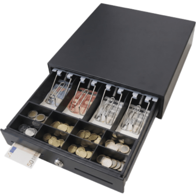 Cajón para Efectivo / 4 Compartimentos Billetes / 5-8 Compartimentos Monedas / Ranura de Inserción / Cerradura con Llave / Diseño Extraíble