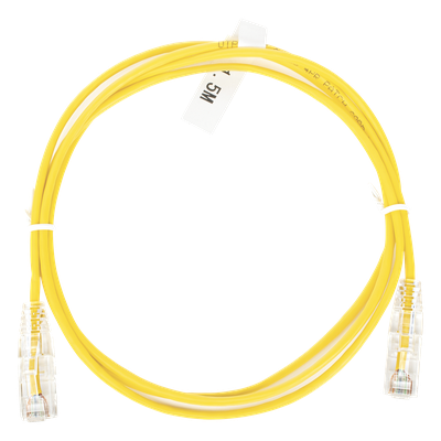 Cable de Parcheo Slim UTP Cat6 - 1.5 Metros (4.92 Pies) Amarillo Diámetro Reducido (28 AWG)