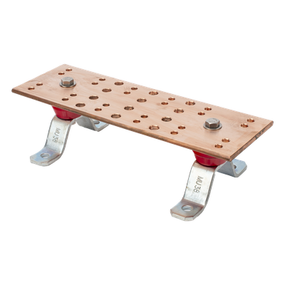 Barra Unión Telecom TMGB / 12 x 4 x 1/4 in / 100% Cobre / 12+24 Orificios / Aisladores Rojos / J-STD-607-A