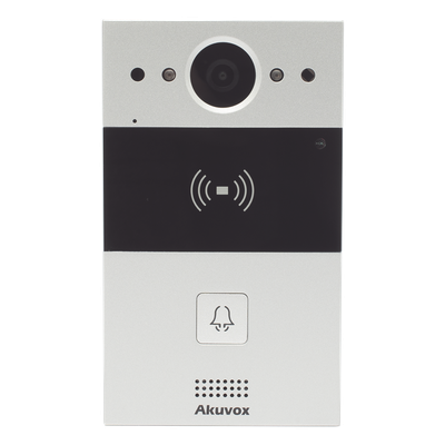 Videoportero de 1 Botón / Lector de Tarjetas MIFARE y PROX EM / Notificación a APP / 100% en la Nube / Notificación por Llamada Telefónica / SIP / ONVIF / IP65 / Cámara 2MP / Panel de Aluminio / Control de 2 Puertas