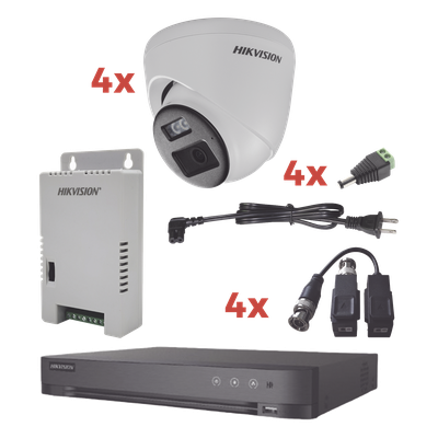 Kit Audio Bidireccional TurboHD 1080p / DVR 4 Canales / 4 Cámaras Eyeball (Exterior) con Bocina y Microfóno Integrado / 1 Fuente de Poder / Accesorios