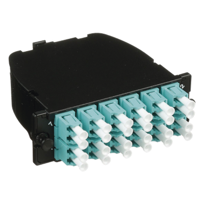 Casete OptiCom de Fibra Óptica Multimodo OM3, Con 2 Conectores MPO a 12 LC Duplex, Polaridad Método A, Pérdida de Inserción Estándar