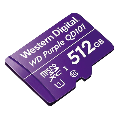 Memoria microSD de 512 GB PURPLE, Especializada Para Videovigilancia, 10 VECES MAYOR DURACIÓN, 3 AÑOS DE GARANTIA
