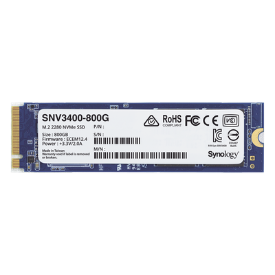 SSD 800GB NVMe M.2 2280, diseñada para Synology NAS con ranuras M.2 integradas