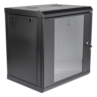 Gabinete de Pared de 12U con Puerta de Cristal Templado, 455 mm de Profundidad, Rack de 19'', Acero Reforzado Color Negro. - Imagen 4