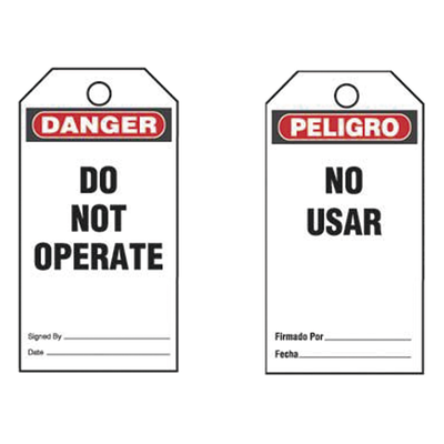 Paquete de 25 Etiquetas de Seguridad, Con Texto "Peligro, No Usar", de 76 x 146 mm, Color Negro Sobre Blanco
