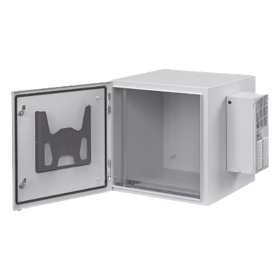 Gabinete Industrial ProTek de 12 UR de 612 x 600 x 614 mm Puerta Sólida Con Aire Acondicionado de 800 BTU Protección NEMA Tipo 4/12; IP66, Fabricado en Acero, Color Gris Claro