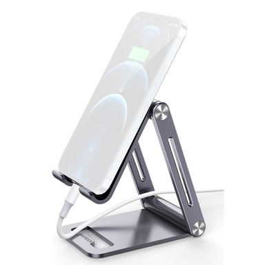 Soporte para Teléfono Celular de Aluminio | Angulo Ajustable | Amplia Compatibilidad con dispositivos de 4.7'' a 7.9'' | Antideslizante | Antiarañazos | Plegable | Color Gris. - Imagen 3