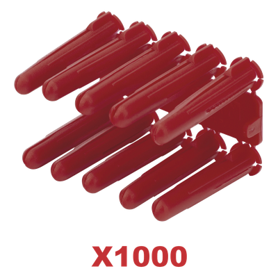 Taquete de 1/4  plástico paquete de 1000 piezas para fijar objetos con tornillo en muros y techos de concreto o superficies sólidas, compatible con tornillo TH10X de 10 x 1 1/2"  (1103-14000) 