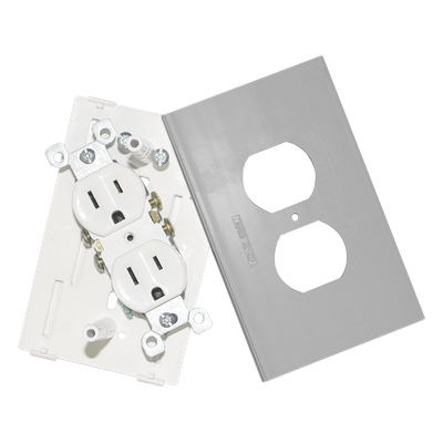 Contacto eléctrico doble, soporte y tapa color aluminio, para canaleta TEK100-A y mini columna THMICG