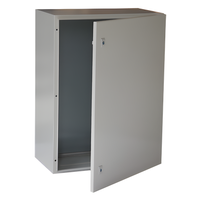 Gabinete de Acero IP66 Uso en Intemperie (600 x 800 x 300 mm) con Placa Trasera Interior Metálica y Compuerta Inferior Atornillable (Incluye Chapa y Llave T).