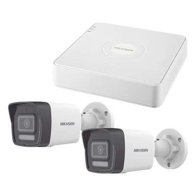 Kit IP 1080p (2 Megapixel) / NVR de 4 Canales con 4 Puertos PoE / 2 Cámaras Bala IP con Microfono Integrado / ColorVu Lite y ACUSENSE Lite