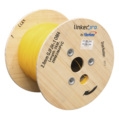 Fibra Óptica Multimodo OM4, 2 mm, Simplex, Tight Buffer, 900 micras, Color Amarillo, Precio Por Metro, (Hasta 2000 Metros en un Solo Tramo de Cable)
