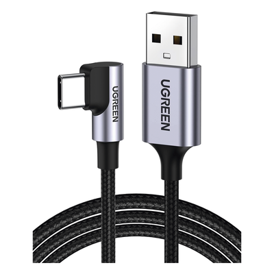 Cable USB-A a USB-C | 2 Metros (6.56 Pies) | Conector con Ángulo Recto de 90° | Carga Rápida de hasta 60W | 480 Mbps | PD3.0 | QC /3.0/2.0 | FPC | AFC | Protección Integrada | Caja de Aluminio | Nylon Trenzado | Color Negro