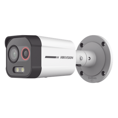 Cámara Bala IP Térmica y Óptica Biespectral / Análisis de Video (VCA) para Protección Perimetral / Clasifica Vehículo y Humano / Térmica 96 x 72 / Óptica 4 MP ColorVu / IP67 / micro SD de 256 GB/ PoE