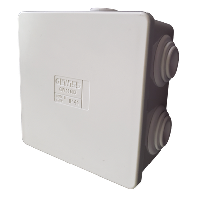 Caja Estanca de PVC Para Derivación y Conexión, 6 Entradas, Tapa a Presión, 80×80×40 mm (Mayor Área Interna, Uso Exterior IP44, Material que no Propaga el Fuego y Libre de Hálogenos