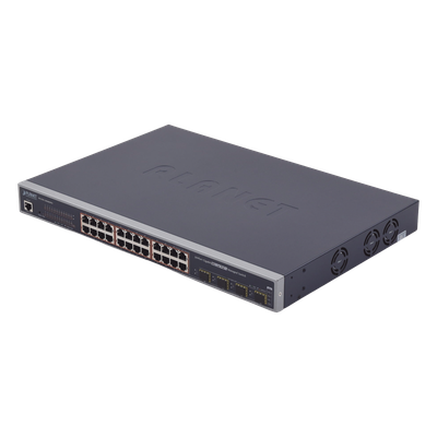 Switch Administrable L2+ de 24 puertos 10/100/1000T PoE+ con 4 puertos combo TP/SFP Gigabit