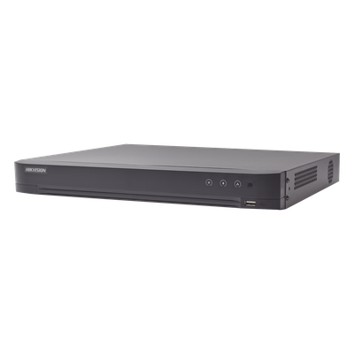 (ACUSENSE / Evita Falsas Alarmas) DVR 4 Megapixel / 16 Canales TURBOHD + 8 Canales IP /  1 Bahía de Disco Duro / Audio por Coaxitron / Salida de Vídeo en Full HD