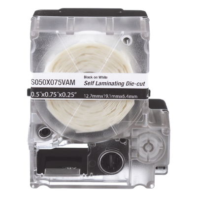 Casete de 200 Etiquetas Autolaminadas de 12.7 x 31.8 mm (0.5 x 1.25 pulgadas), para Cables de 3.1 a 7 mm (0.12 a 0.28 pulgadas) de Diámetro, Área de Impresión Color Blanco